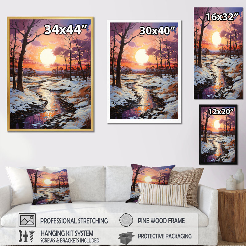 Sky Symphony In Winter II - paysage et nature, art mural sur toile, H 32 po x l 16 po x P 1 po, Cadre photo argenté