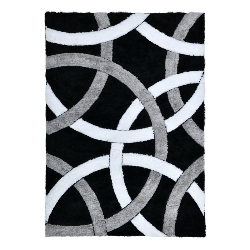 Feather Shaggy Blue/Black/Gray Area Rug, Rectangle 7'10" x 10'2"