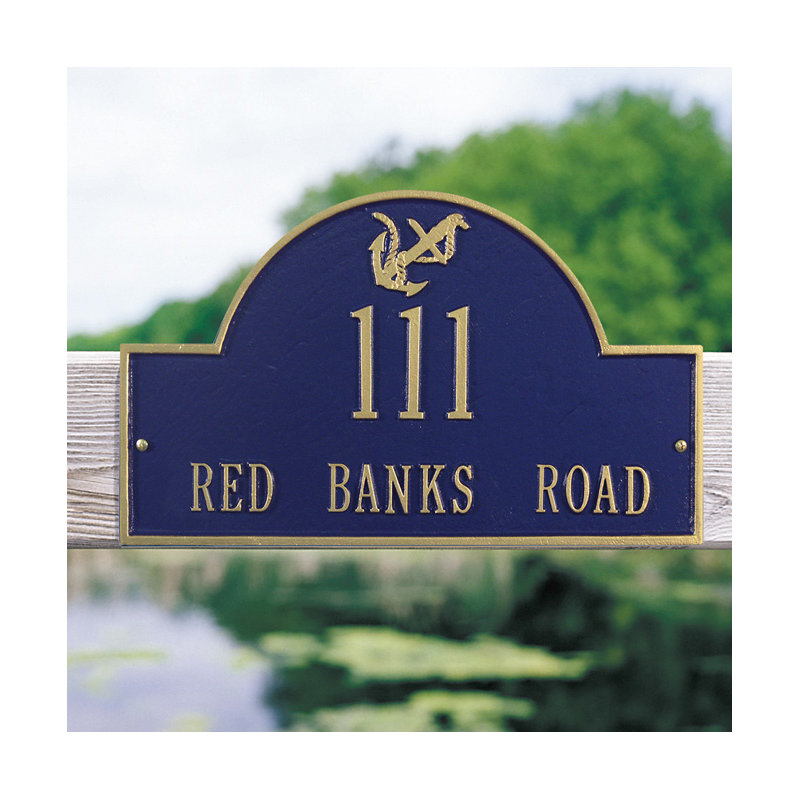 Nautical 2-Line Wall Address Plaque, Dark Blue/Gold, Yes