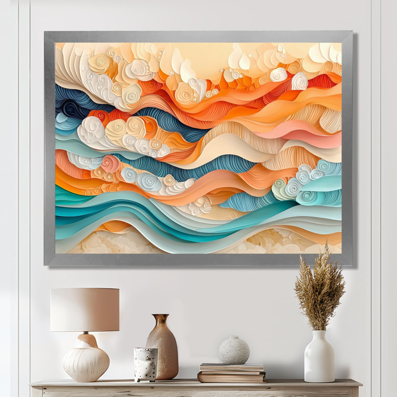 Abstrait corail vagues océaniques de l'éternité IV - art mural corail, H 12 po x l 20 po, Argent argent