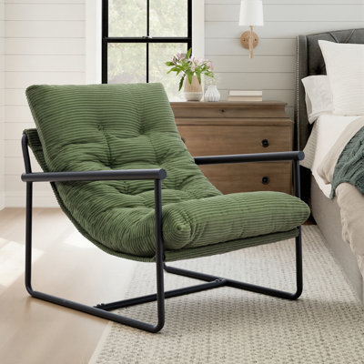 Modern Corduroy Upholstered Accent Chair With Metal Frame