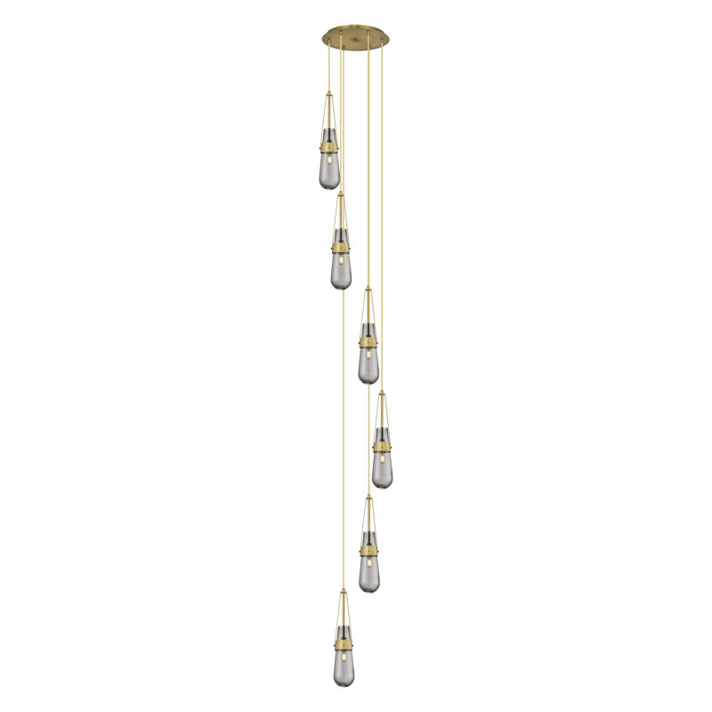 Luminaire suspendu grappe 6 lumières Starcher, Laiton brossé, Gris fumée clair