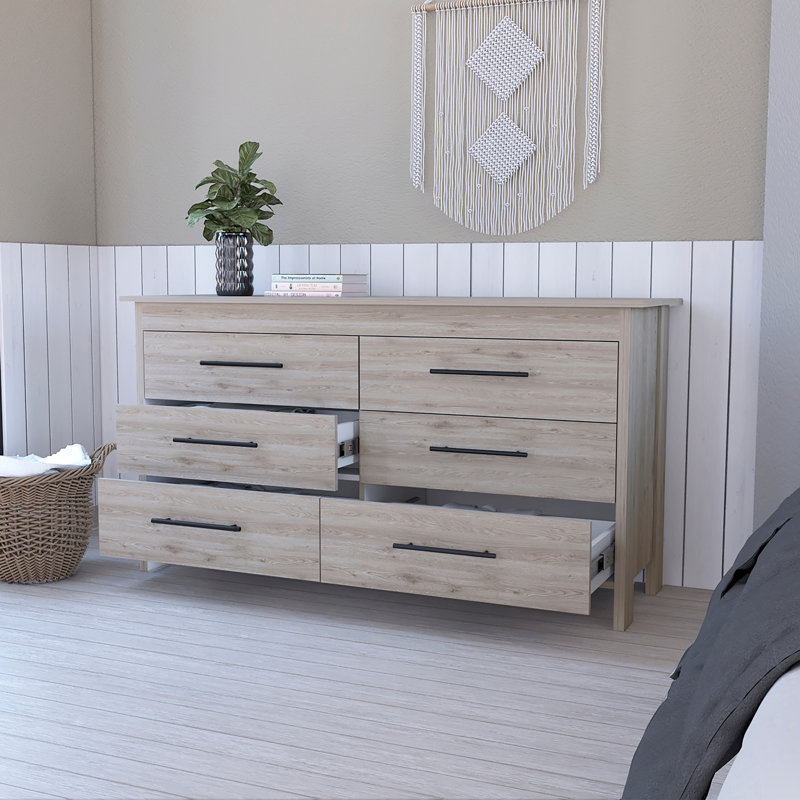 Commode rectangulaire à 6 tiroirs Southington - gris clair, Gris clair