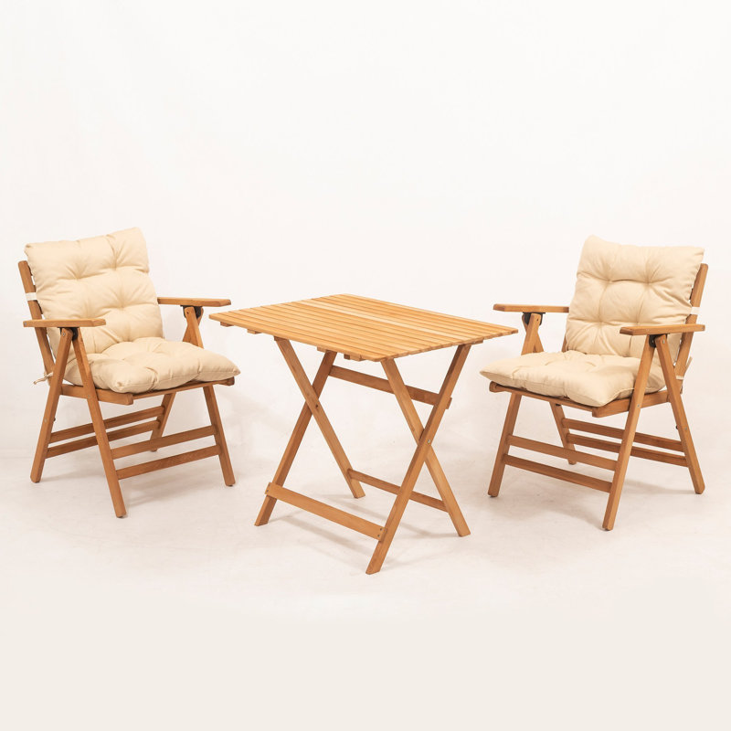 Rustic Garden Table & Chairs Set (3 Pieces), Natural & Cream Beech Wood, Table: 23.6 x 29.1 x 31.5 inches | Chairs: 17.7 x 35.0 x 18.5 inches | 100% No Varnish, Water-Based Preservative, Perfect for Outdoor Relaxation