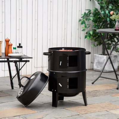 Barbecue vertical au charbon de bois - Barbecue 16 16 po pour l'extérieur avec chaleur, thermomètre, 2 zones de cuisson noires et profondeur
