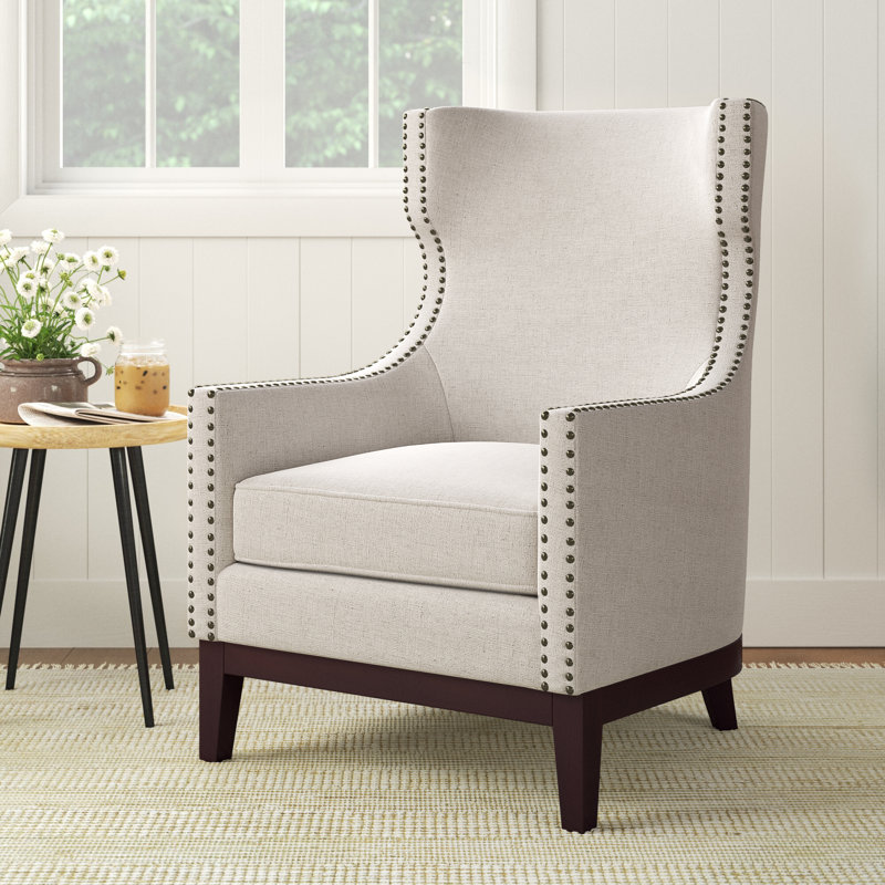 Bryan Upholstered Wingback Chair, Beige