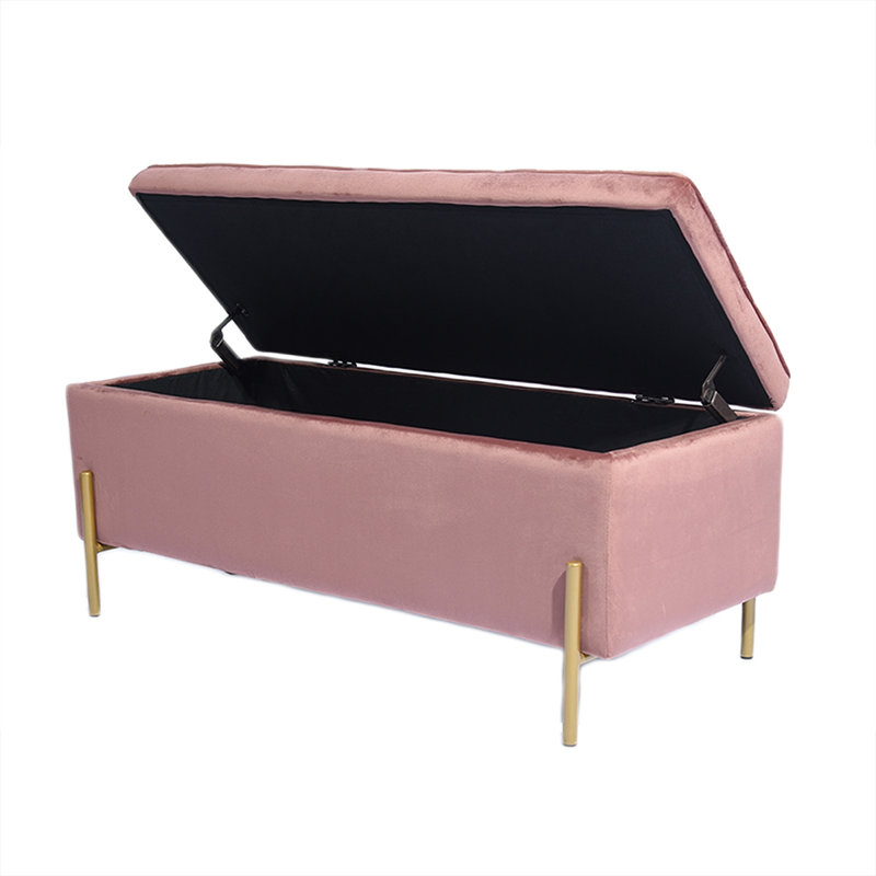 Banc de rangement rembourré à couvercle rabattable, Rose