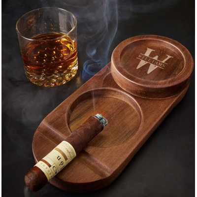 Engraved Cigar Ashtray And Whiskey Glass Holder