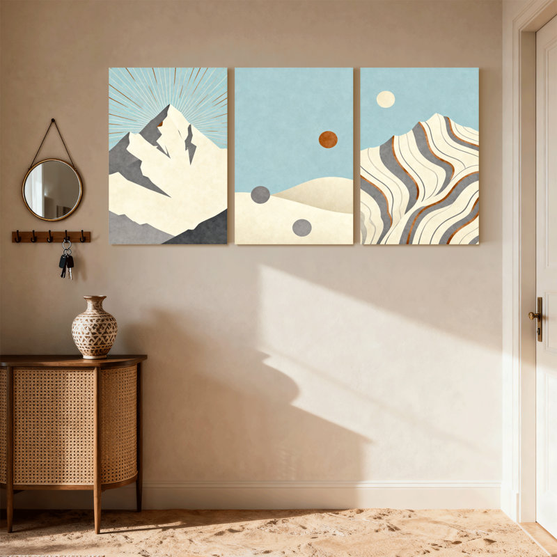 «Abstract Mountain Sunburst Desert Dunes», ensemble de 3 impressions sur toile, H 24 po x l 48 po