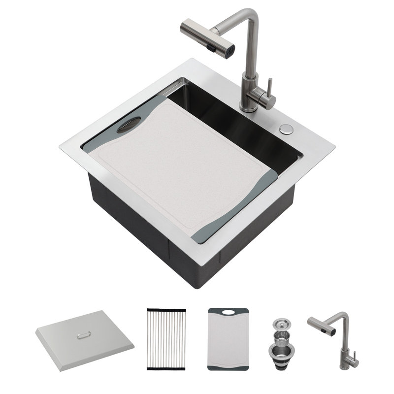Évier de cuisine en acier inoxydable 21 po avec robinet escamotable