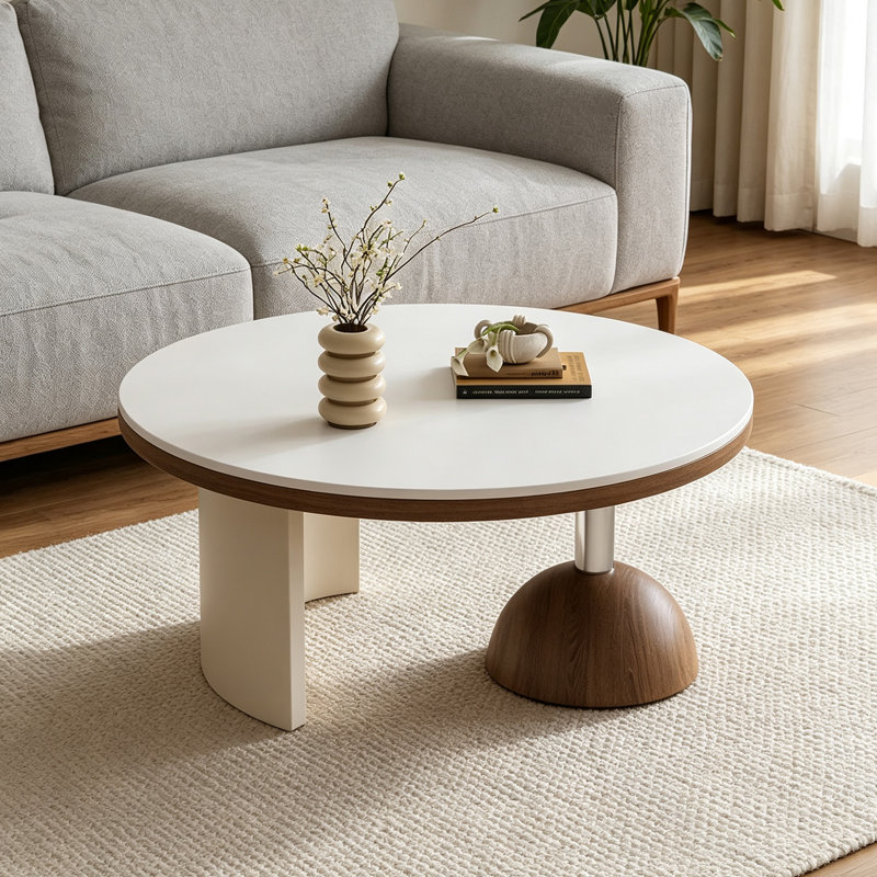 Table basse pour petit appartement Creativité, 12.59" H x 27.55" W x 27.55" D, White/Cream, Solid