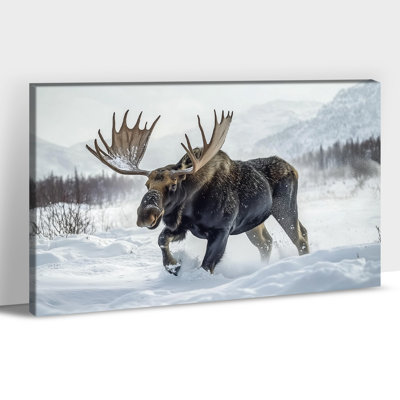 Grand orignal d'hiver sur toile, art de neige, paysage animalier, affiche de peinture décorative pour salon, chambre à coucher, bureau, décoration murale prête à être accrochée, 36 po x 48 po