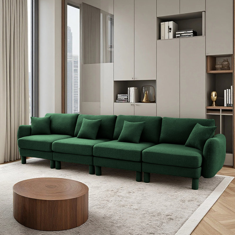 Canapé 4 places avec accoudoirs en forme de coquillage Boucle, H 35 po x l 141 po x P 35,8 po, 4, Vert