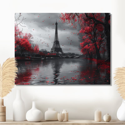 Photo magique de la Tour Eiffel rouge et grise à Paris II - Art mural de la ville de Paris