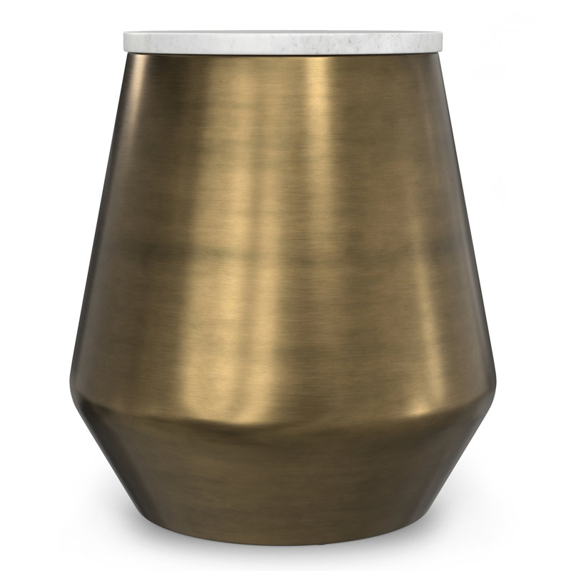 Benning White Marble and Antique Brass Round Side Table