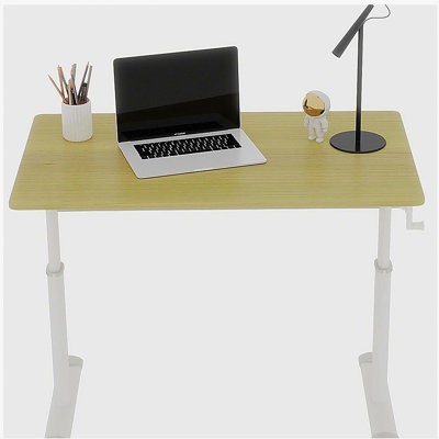 Bureau d'étude réglable adapté aux enfants et aux adultes, bureau à domicile multifonctionnel réglable en hauteur, design compact, dimensions du bureau: 60 cm x 100 cm, cadre blanc avec languette de couleur bois naturel