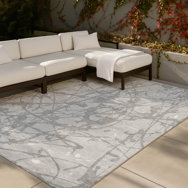 Machine Washable Indoor/Outdoor Chantille ACN2597 Abstract Rug, Silver, 5' x 7'6"