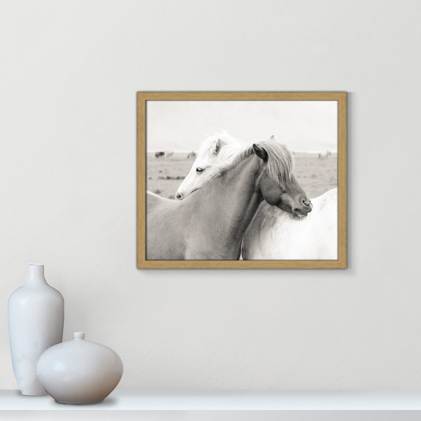 Melanie "Icelandic Meadow Horses" Print, 16" H x 19" W x 0.75" D, Natural Wood Grain Framed