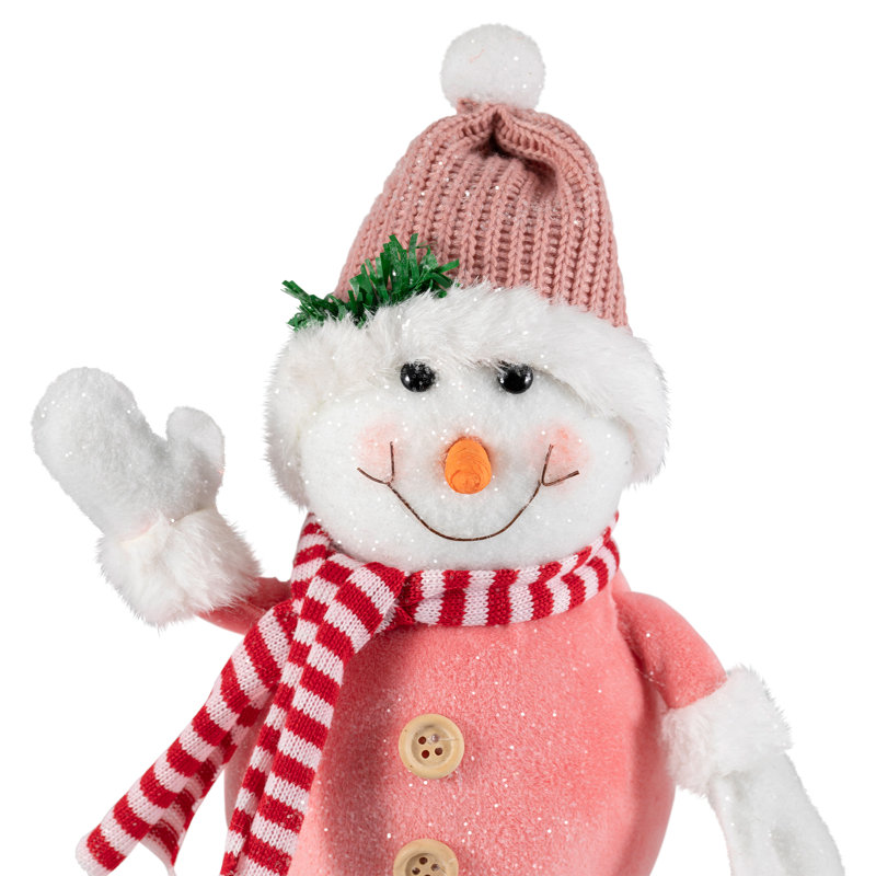 Glittered Snowman With Knitted Hat Christmas Figurine - 8.5"