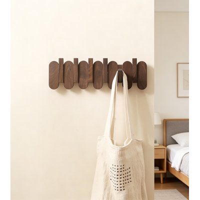 Portemanteau mural en bois de noyer avec 5 crochets, organisateur de vestibule moderne pour vestes, clés, sacs et chapeaux