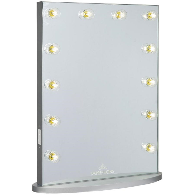 Miroir de coiffeuse Hollywood Glow Lite XL avec 12 ampoules DEL transparentes avec gradateur, Argent scintillant