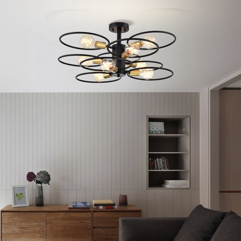 Plafonnier semi-encastré 9 lumières 28 po