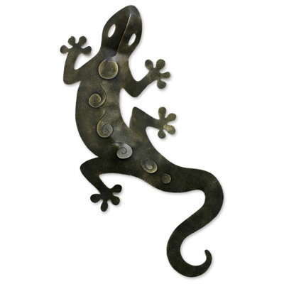 Décoration murale gecko tropical en fer