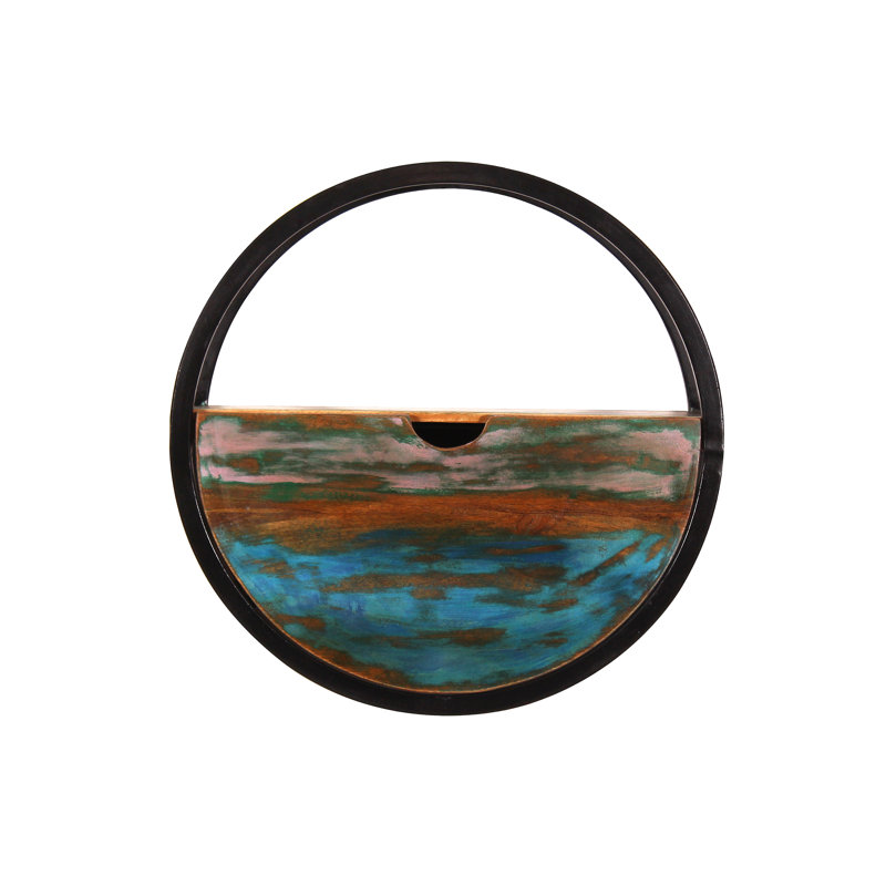 Valeri Circle Accent Shelf with Drawer, Pink/Blue, 50cm H x 50cm W x 20cm D