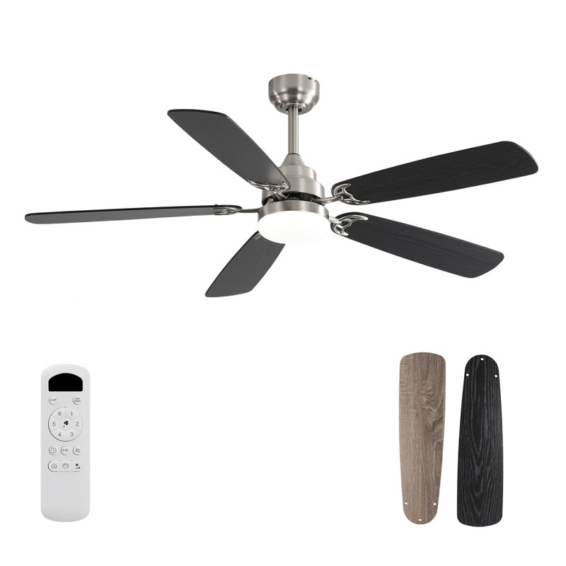52 Inch Modern Nickel Ceiling Fan with LED Light and Remote Control - 6 Speed Reversible DC Motor, Low Profile Design