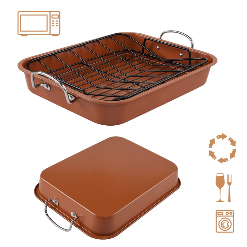 Bronze Non-Stick Carbon Steel Roasting Pan with Handles