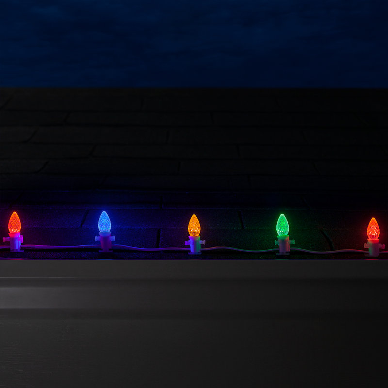  Wire Faceted C7 OptiCore LED String Lights, 100', Yellow/Blue/Red