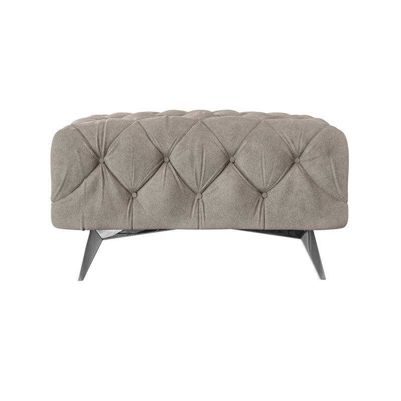 Chesterfield Footstool Bixby with Silver Metal Legs, Dark Cream