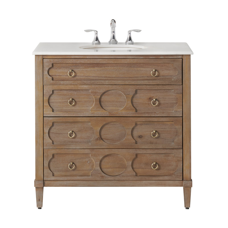Asellus 36"W x 22"D Bath Vanity in Reclaimed Gray with White Marble Top and White Basin