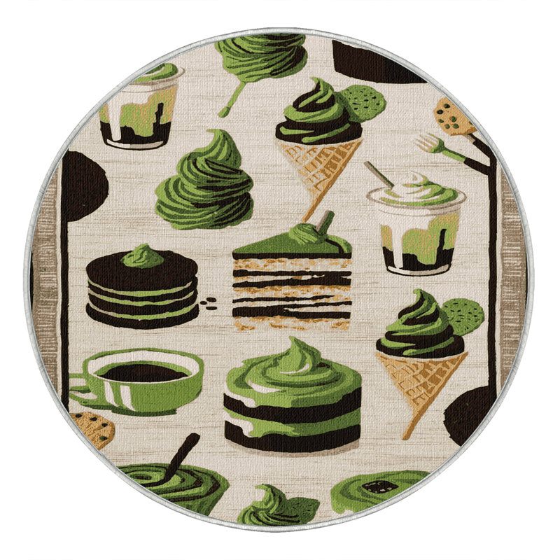  Washable Matcha desserts Desserts Area Rug, Round 7'