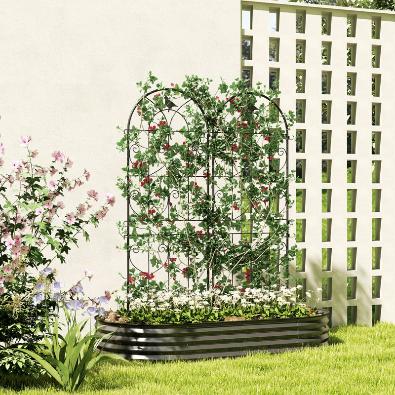 Outsunny Set of 2 Metal Garden Trellis, 150 x 50 cm, Bird Design