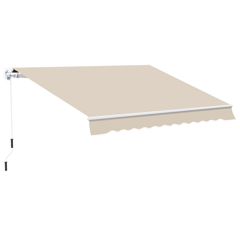 Patio Awning 13' X 8', Beige. & Water Resistance. Manual Crank. Aluminum Frame For An Appealing 8' Yard Awning, -, Water-. Crank, Outdoor Spaces