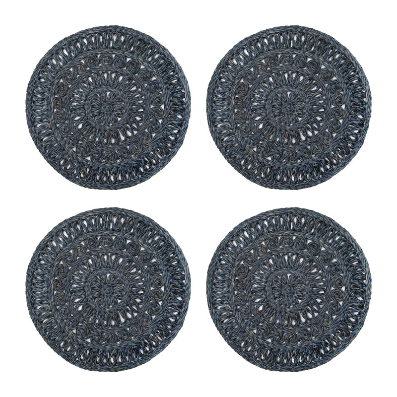 Circolo Abaca Abaca Geometric Round Placemat, Navy