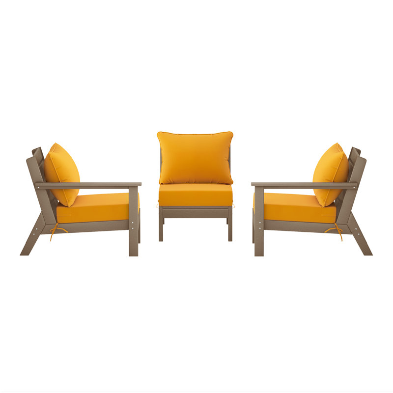 3-Piece Deep Seating Set With Cushions, Yellow, Light Brown
