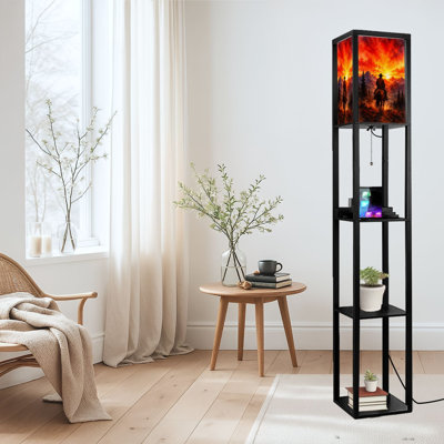 Dimmable LED Standing Floor Lamp Sunset Cowboy Riding Horse Mountain Landscape Vibrant Sky, MDF Frame Floor Lamp with Remote Control, 3 Color Light, for Living Room Bedroom