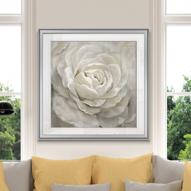 « pétales perfect », peinture, H 16 po x l 16 po x P 1,5 po, Encadrement argenté
