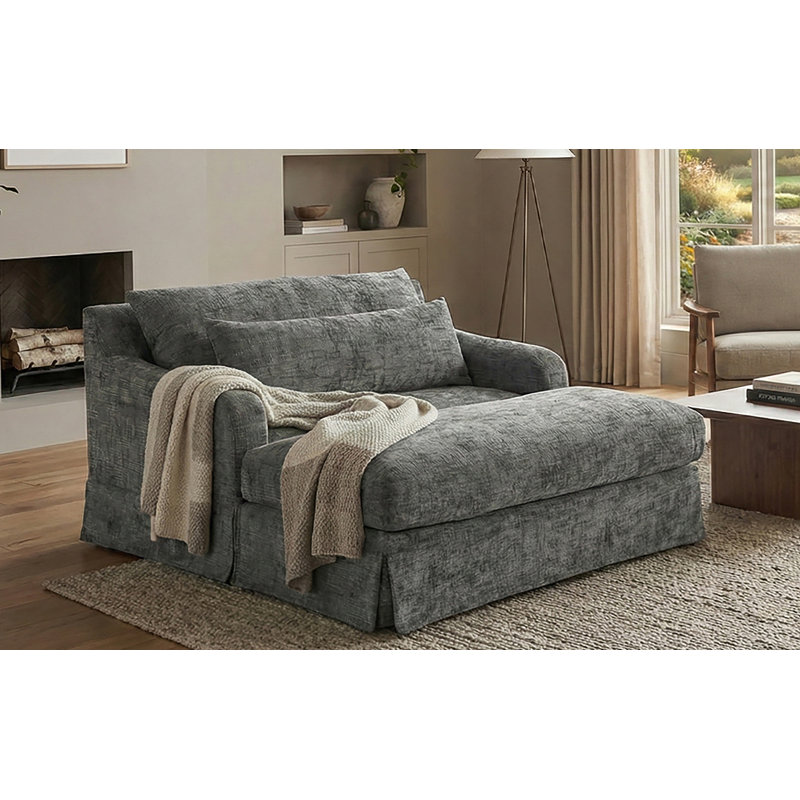 Canapé-lit en chenille, canapé Cama de 59,5 pouces, canapé-lit, canapé causeuse, canapé décontracté avec surface texturée et deux coussins, adapté au salon, gris
