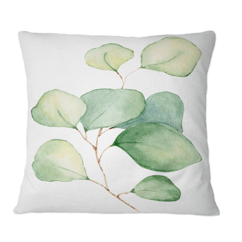 Coussin délicat imprimé feuilles d'eucalyptus tropical, 18 po x 18 po