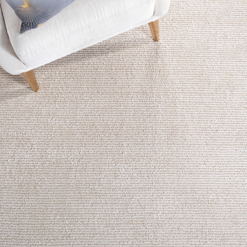 Tapis beige touffeté à la main en laine de viscose / laine Lutalo, Tapis de couloir 2 pi 3 po x 14 pi