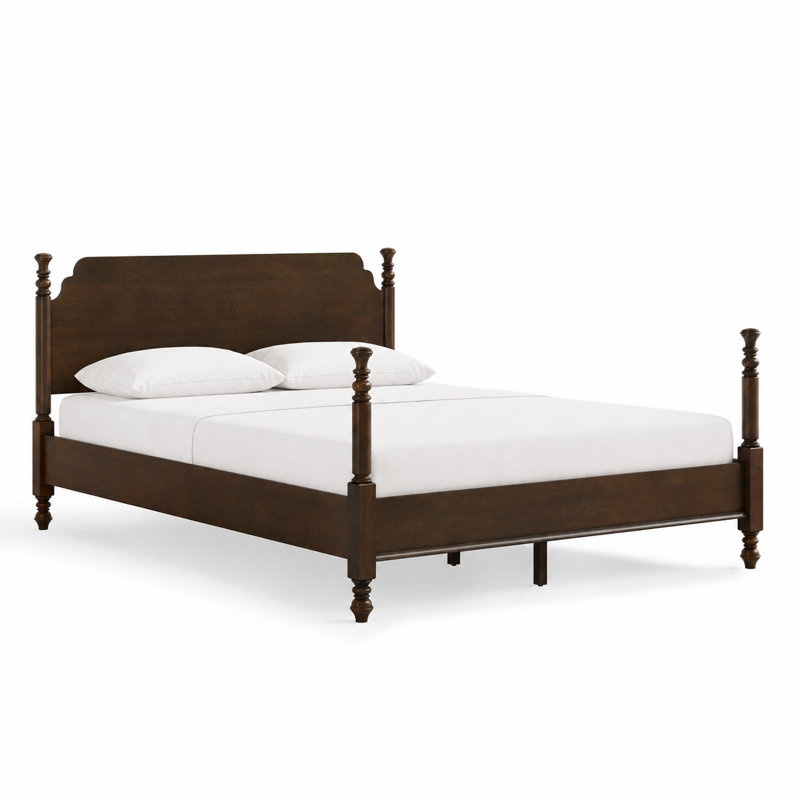 Cleo Solid Wood Bed Frame With Spindle Design, Queen, Dark Walnut
