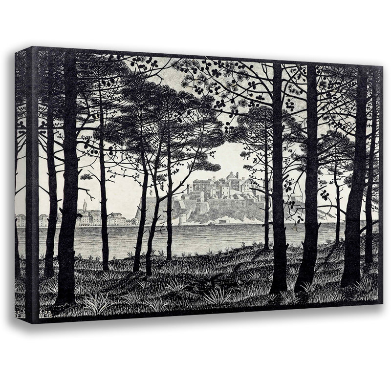 Toile tendue Pineta of Calvi Corsica par M.C.Escher, H 28 po x l 40 po