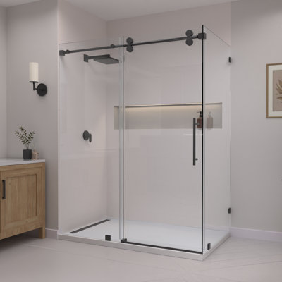 RadianceRP 56-60 In. W X 36 In. D X 76 In. H Sliding Frameless Corner Shower Enclosure With Clear Glass