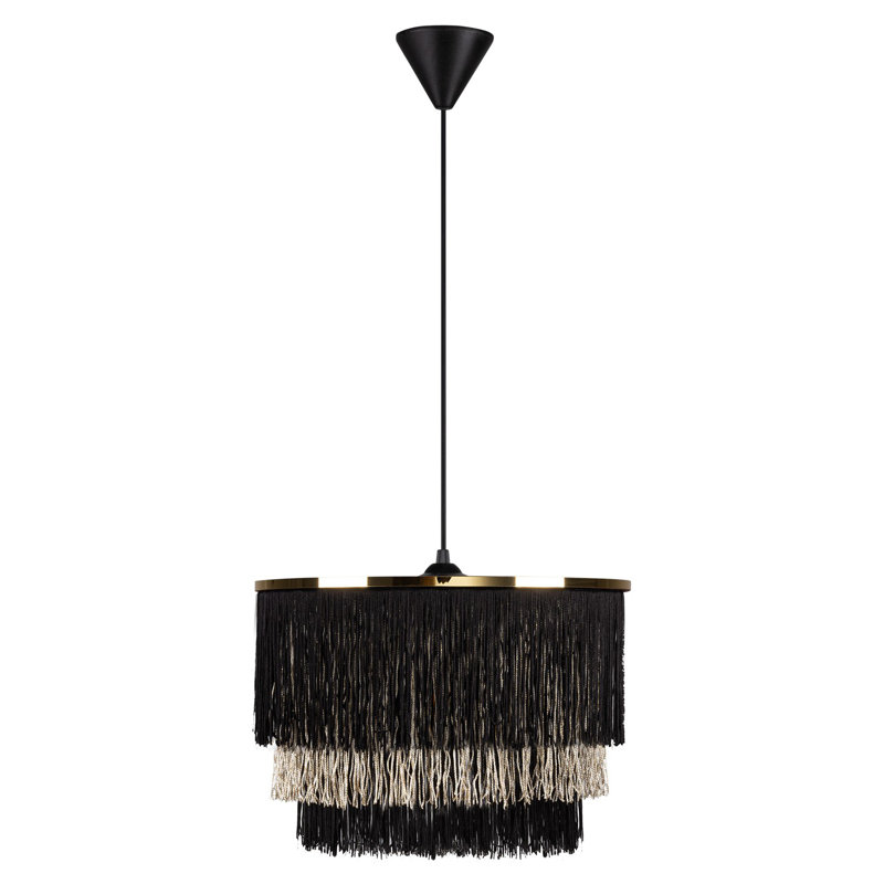 Luminaire suspendu à 1 lumière Bence, Noir / beige, H 9,84 po x l 13,78 po x P 13,78 po, Noir