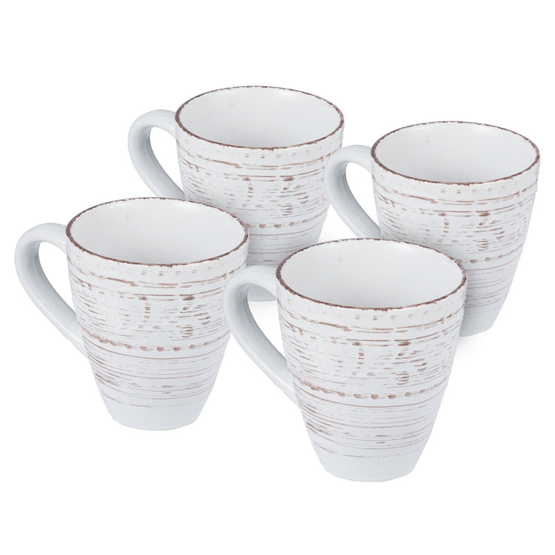 Cream Ceramic Rustic Flare 14oz Mugs - Set of 4
