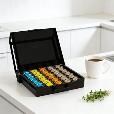 Tiroir à dosettes avec plateau en verre trempé, pouvant contenir 50 grandes ou 75 petites capsules vertuoline, organisateur de comptoir compact