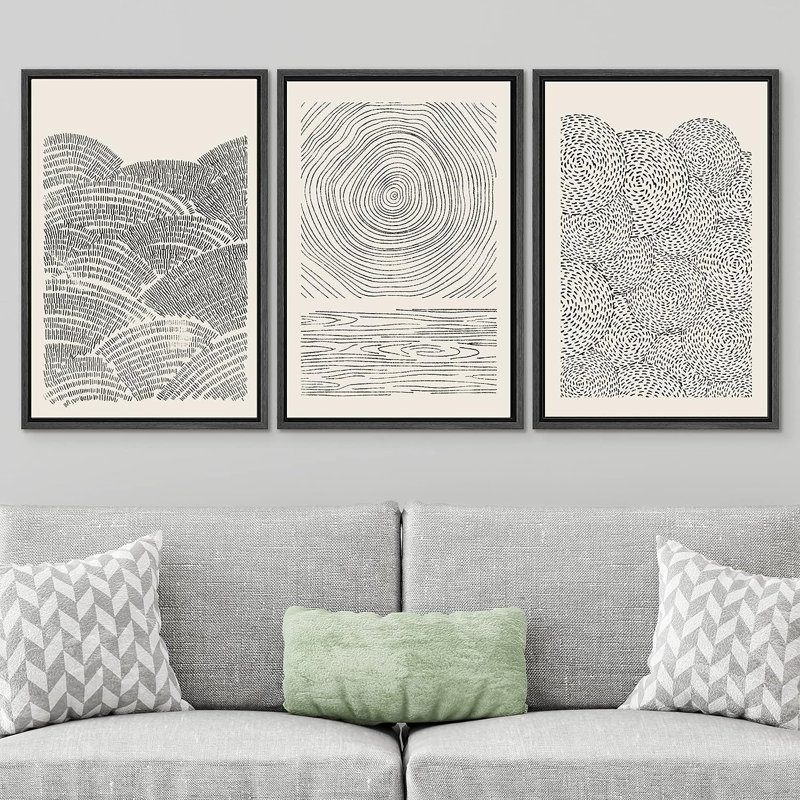 «Geometric Spiral Ring Wave», motif abstrait de formes douces et neutres encadrées sur toile, reproduction de 3 pièces